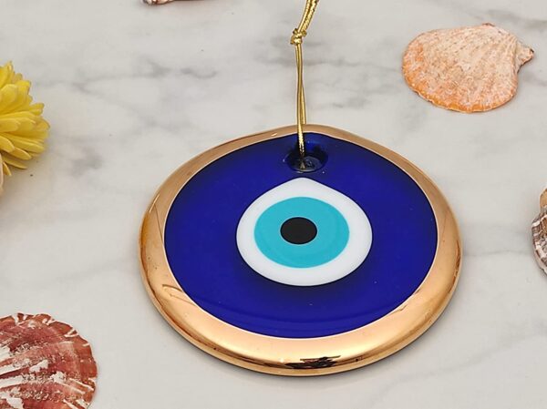 Erbulus Glass Blue Evil Eye Wall Hanging Gold - Image 3