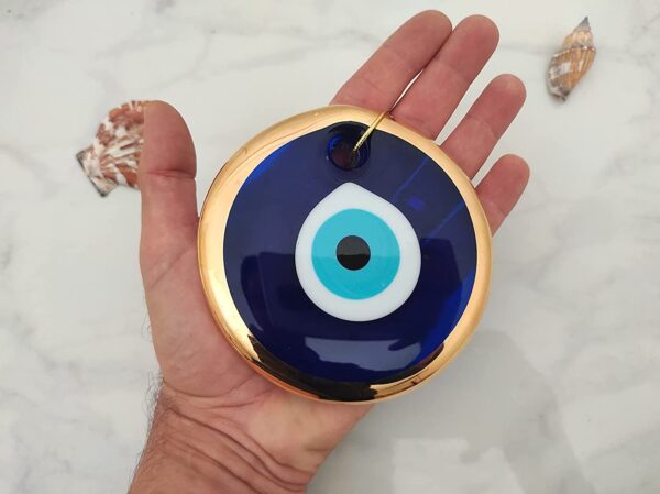 Erbulus Glass Blue Evil Eye Wall Hanging Gold - Image 4
