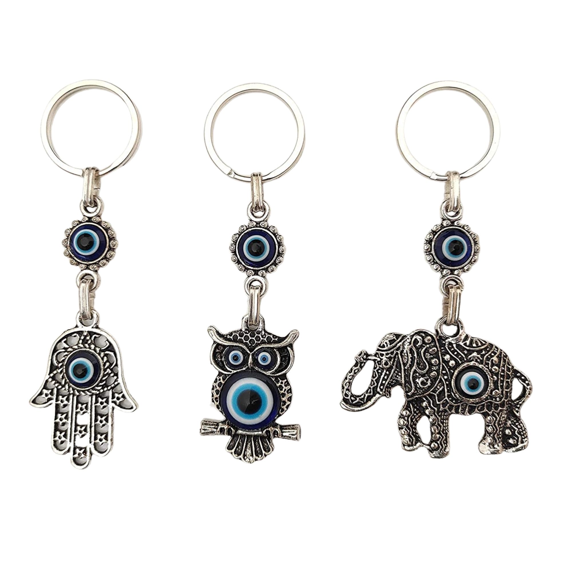Erbulus Blue Evil Eye Keychain - Hamsa, Owl, Elephant in a Box