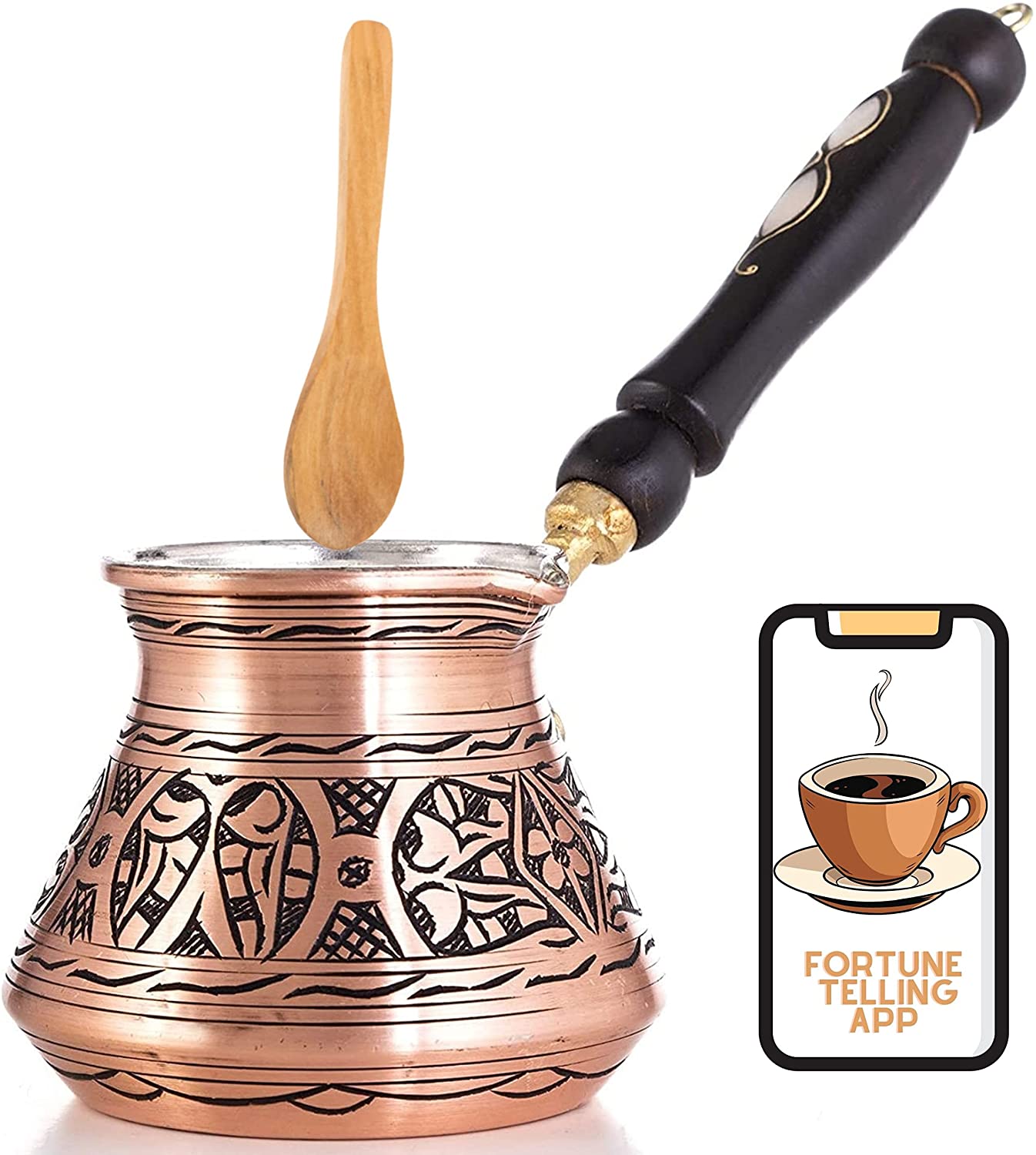 Turkish Coffee Maker with Wooden Handle Turkish Coffee Pot 12.8 fl