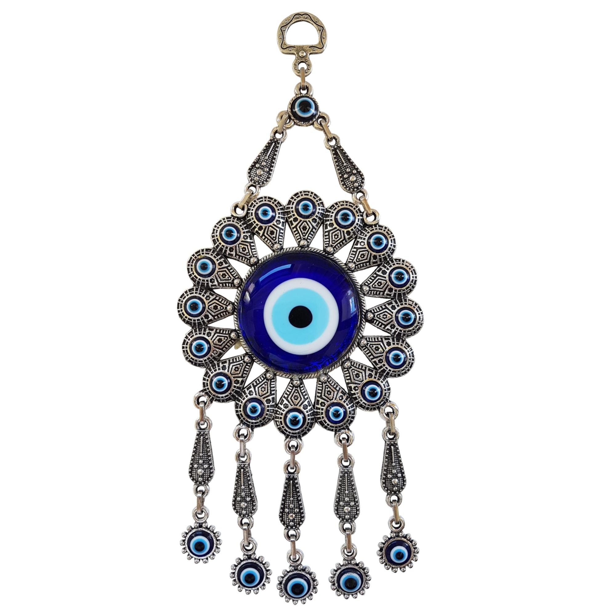 Set of 2 Turkish Blue Evil Eye 5" Hamsa Hand Flower Wall Hanging Amulets 