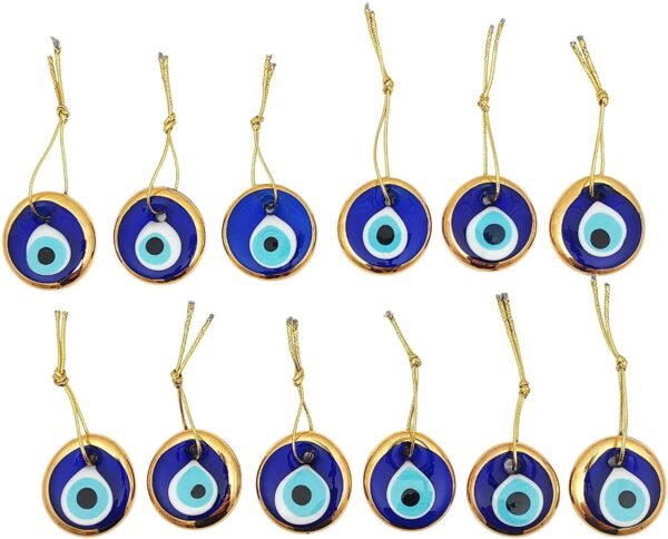 Erbulus Turkish Glass Blue and Gold Evil Eye Beads
