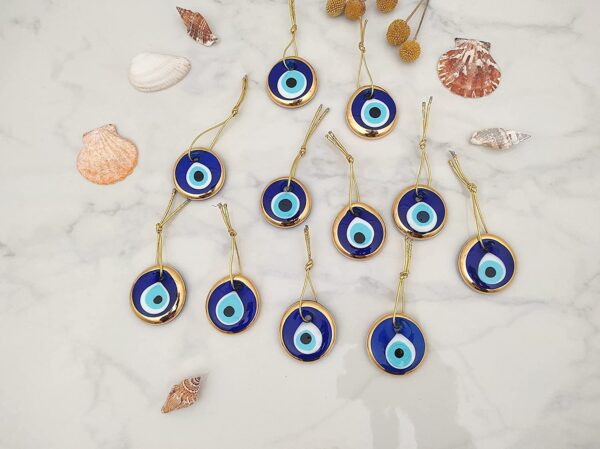 Erbulus Turkish Glass Blue and Gold Evil Eye Beads - Image 3