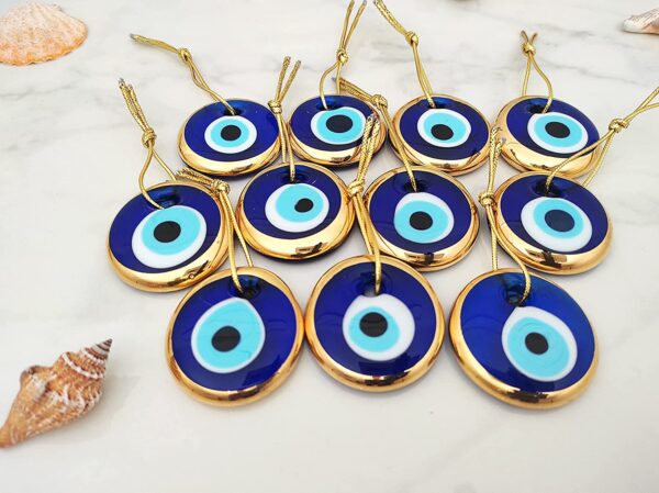 Erbulus Turkish Glass Blue and Gold Evil Eye Beads - Image 4