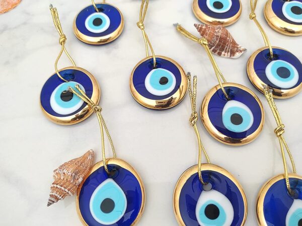 Erbulus Turkish Glass Blue and Gold Evil Eye Beads - Image 5