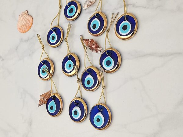 Erbulus Turkish Glass Blue and Gold Evil Eye Beads - Image 6